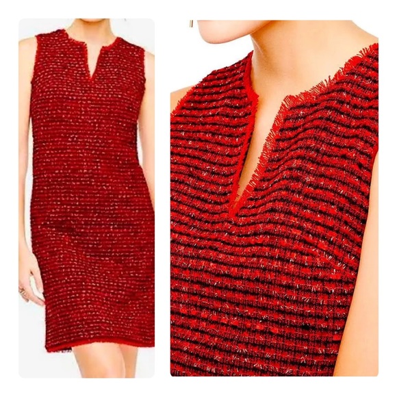 Ann Taylor red 2pc Set Sleeveless Shift Tweed Dress with Longsleeve Jacket - Picture 3 of 12